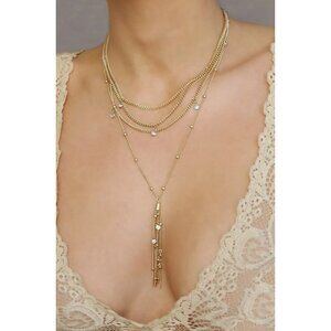Ettika 14k Gold Plated Layered Chain Drop Tassel Necklace 15 to 19 in